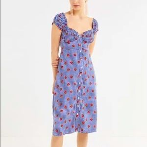 UO Strawberry Gingham Midi Dress